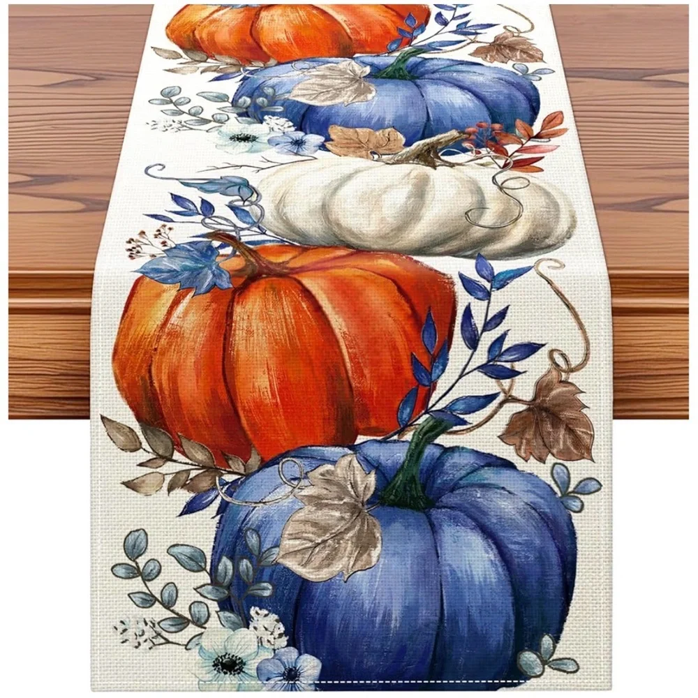 Artscope‎ Pumpkins Eucalyptus Leaves Fall Table Runner,Autumn Seasonal Kitchen